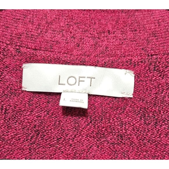Loft Womens Colorblock Cardigan Sweater L Button Front Cotton Blend Burgundy/Ora - Picture 3 of 8